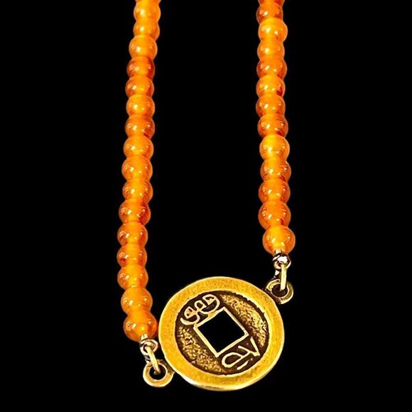 Vintage Anne Klein for Accessocraft Orange and Goldtone Necklace - Picture 5 of 6